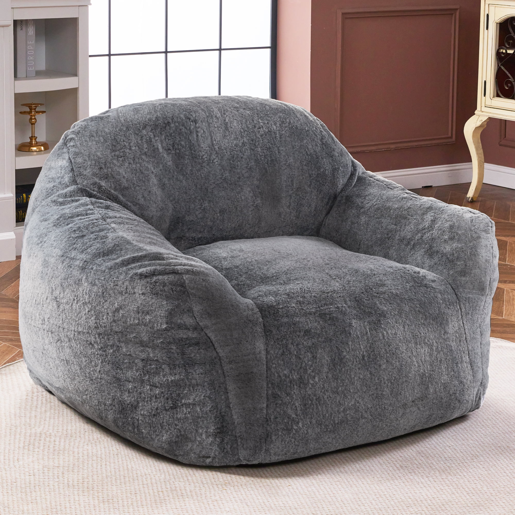 Homgava Oversized Memory Foam Bean Bag Chair Sofa with Armrests for Indoor Use Grey Walmart