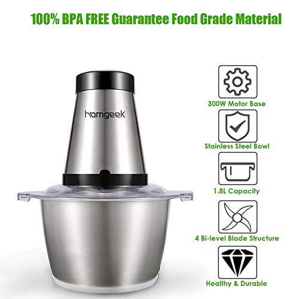 Homgeek Electric 300W Meat Grinder Food Chopper 1.2L Stainless Steel