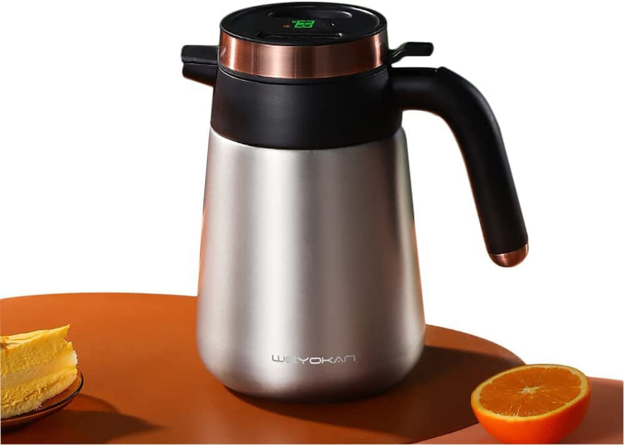 Homgreen 1.6L Coffee Carafe Vacuum Coffee Thermos for hot drinks-  temperature display - food grade Stainless Steel - Keep 12 Hours Hot - for  Coffee, Hot Water, Tea 