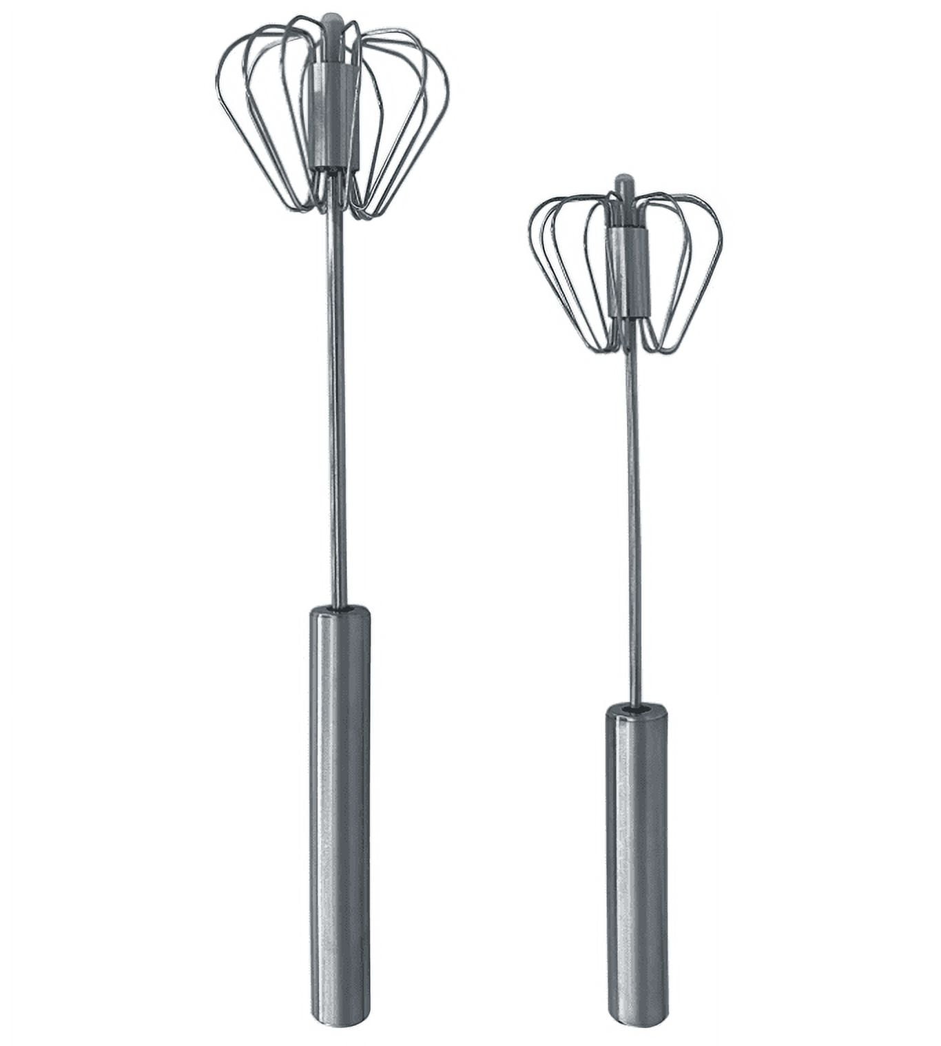 Homgreen 2 Pack Stainless Steel Push Whisk - Easy to Use Manual Hand Mixer  & Plunger Whisk - Make Froth, Foam & Whipped Cream - Semi Auto Egg Beater  Plastic Tip Won't