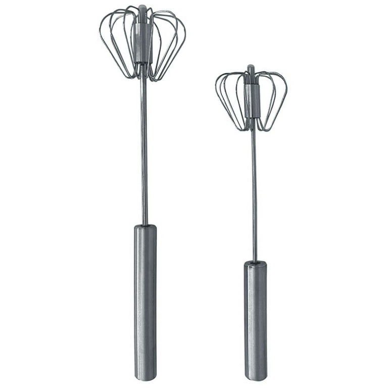 Homgreen 2 Pack Stainless Steel Push Whisk - Easy to Use Manual Hand Mixer  & Plunger Whisk - Make Froth, Foam & Whipped Cream - Semi Auto Egg Beater  Plastic Tip Won't