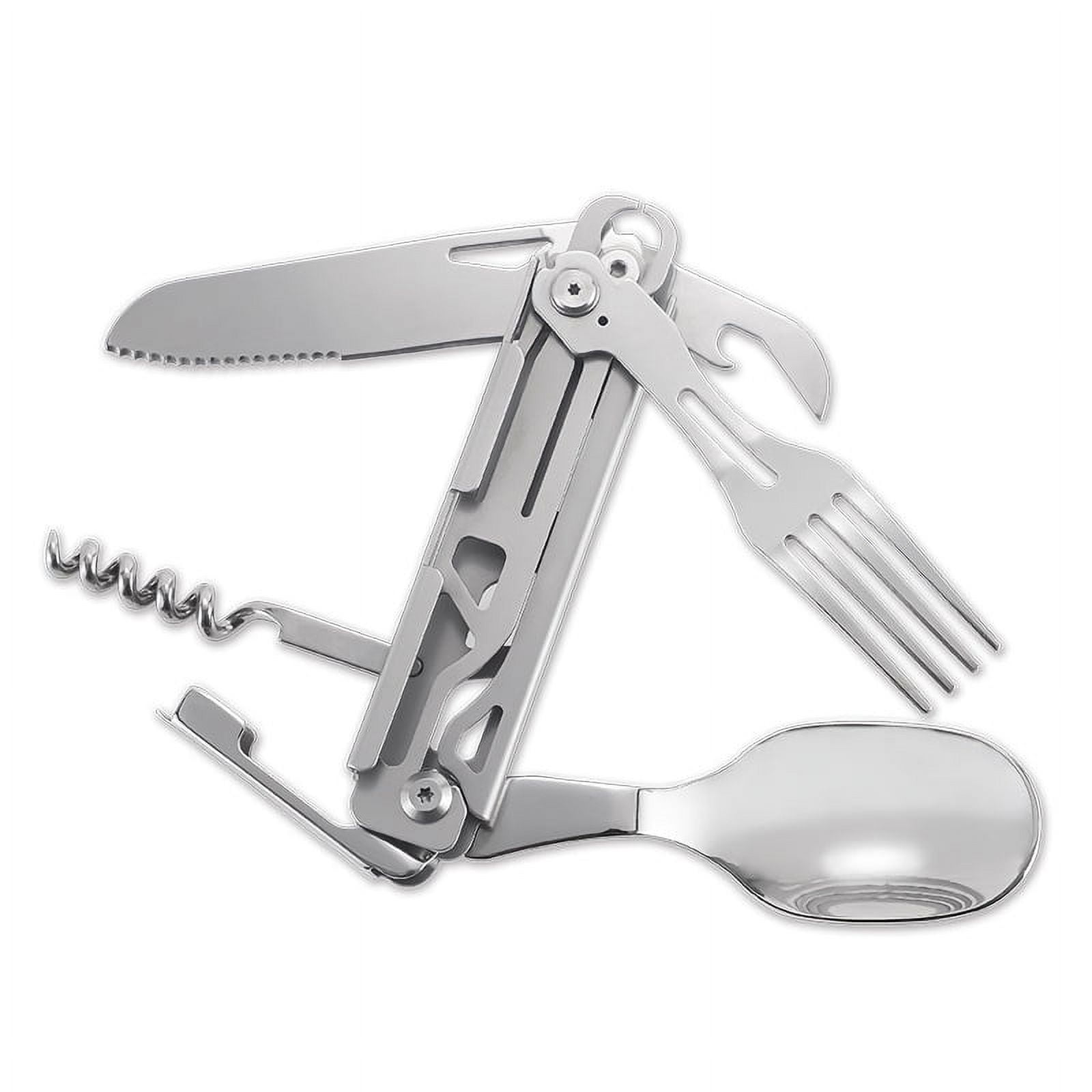 Stainless Steel Kitchen Utensil Set 7-in-1 Folding Tableware (Fork/Knife/Spoon/Bottle  Opener) for