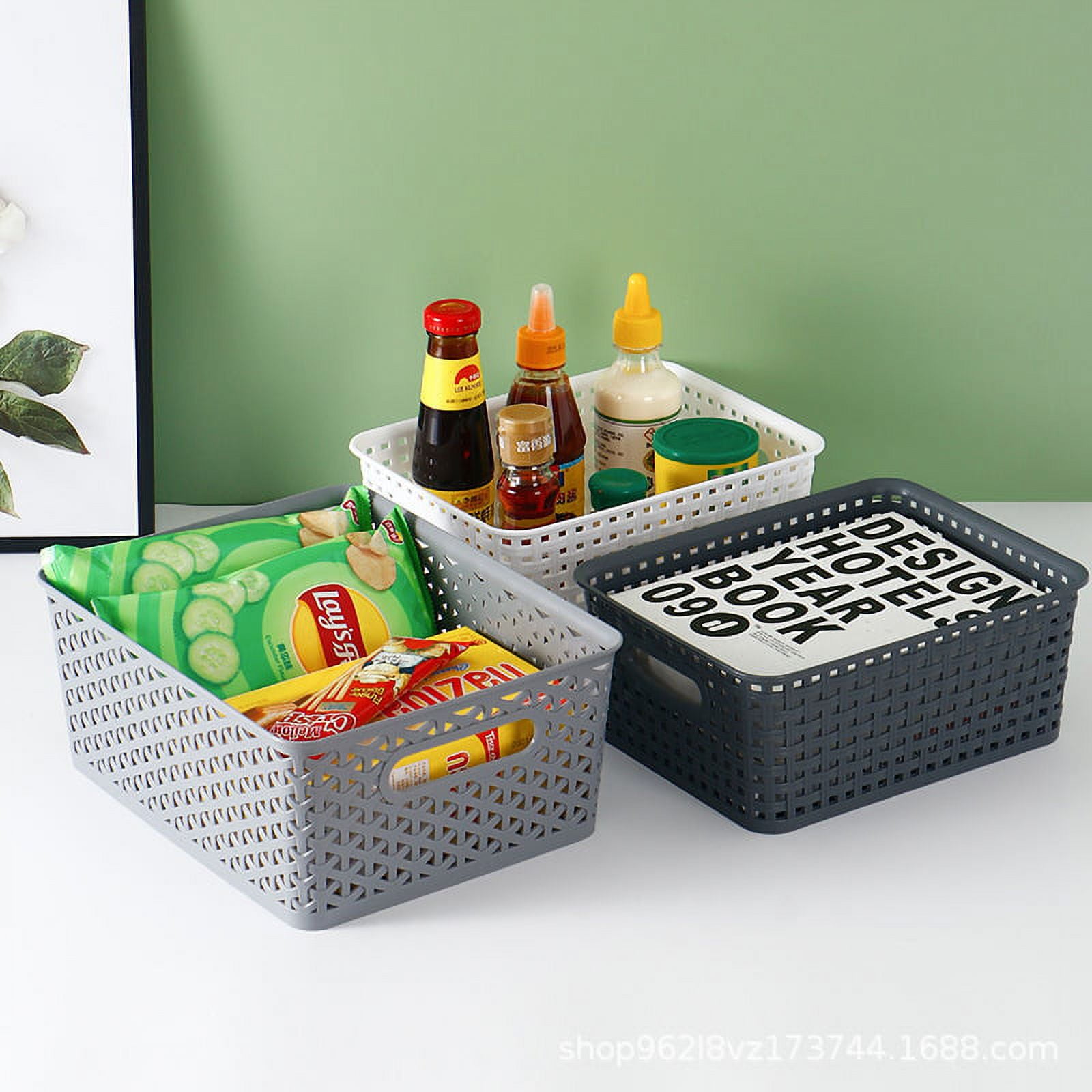 Cheers US Plastic Storage Baskets - Small Pantry Organizer Basket Bins -  Household Organizers with Cutout Handles for Kitchen Organization,  Countertops, Cabinets, Bedrooms, and Bathrooms 