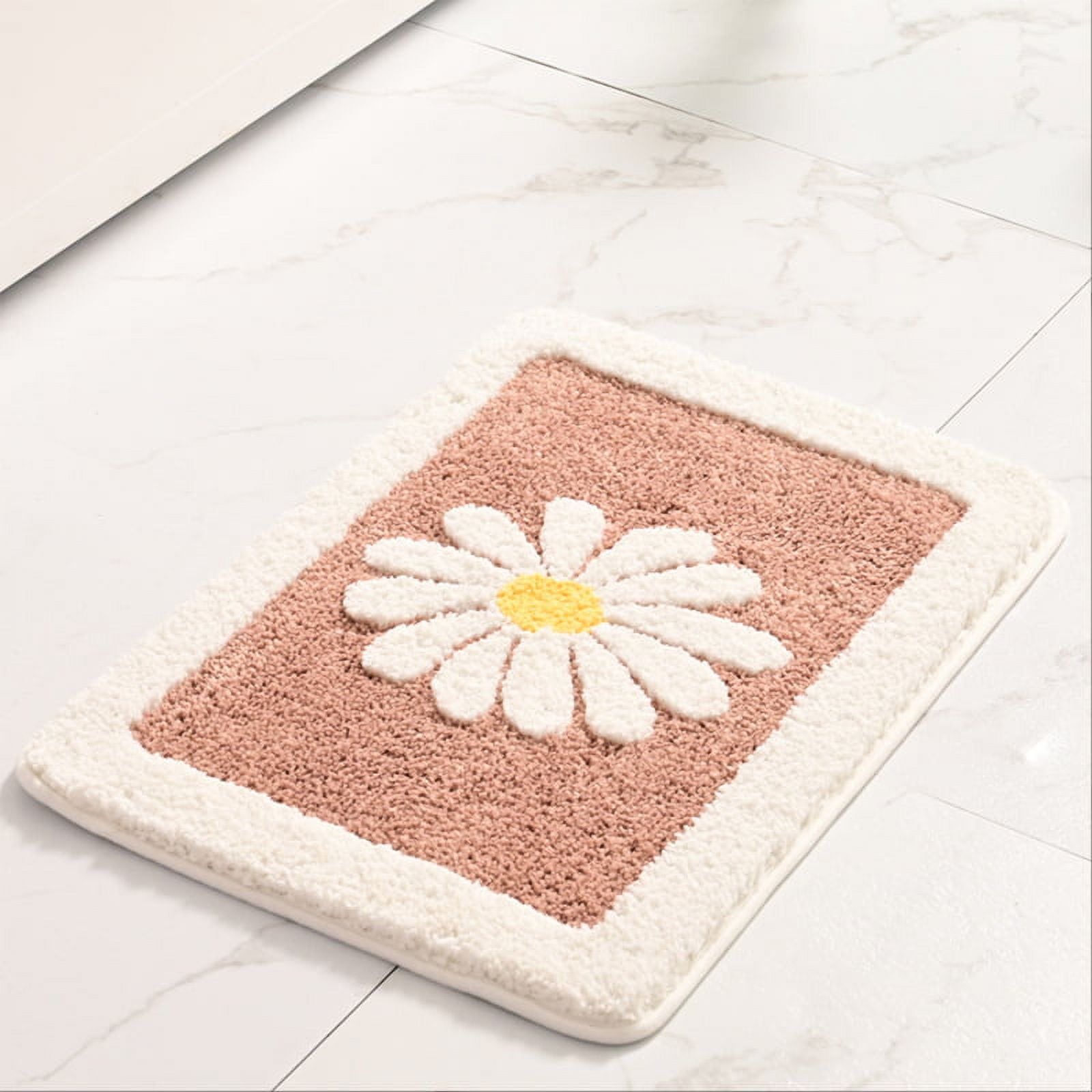 HBlife Bathroom Rugs Mat, White Flower Bath Rugs Fluffy Soft Superfine Fiber Rugs Non Slip Bath Mat Machine Wash Plush Mats, Bathroom Rug for Bathroom Shower