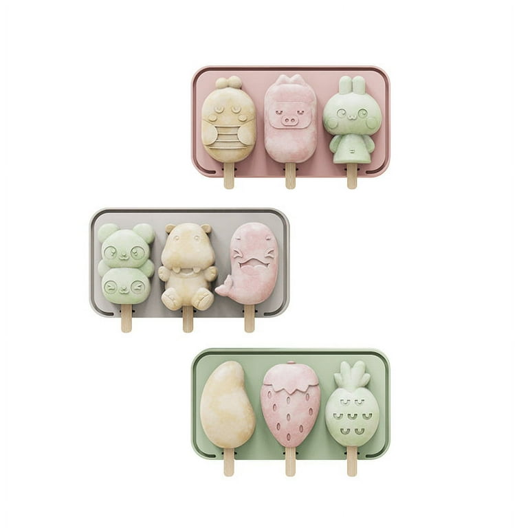 Cartoon Silicone Ice Cream Mold Animal Popsicle Mold with Lid