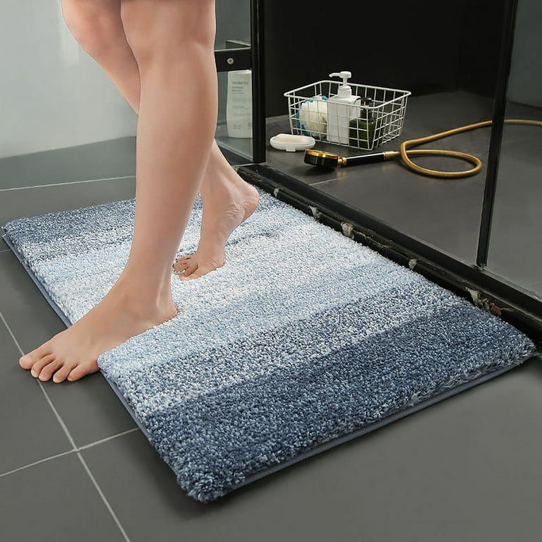 Microfiber Absorbent Shaggy Soft Bath Mat Bathroom Shower Non Slip Blue Rug  New