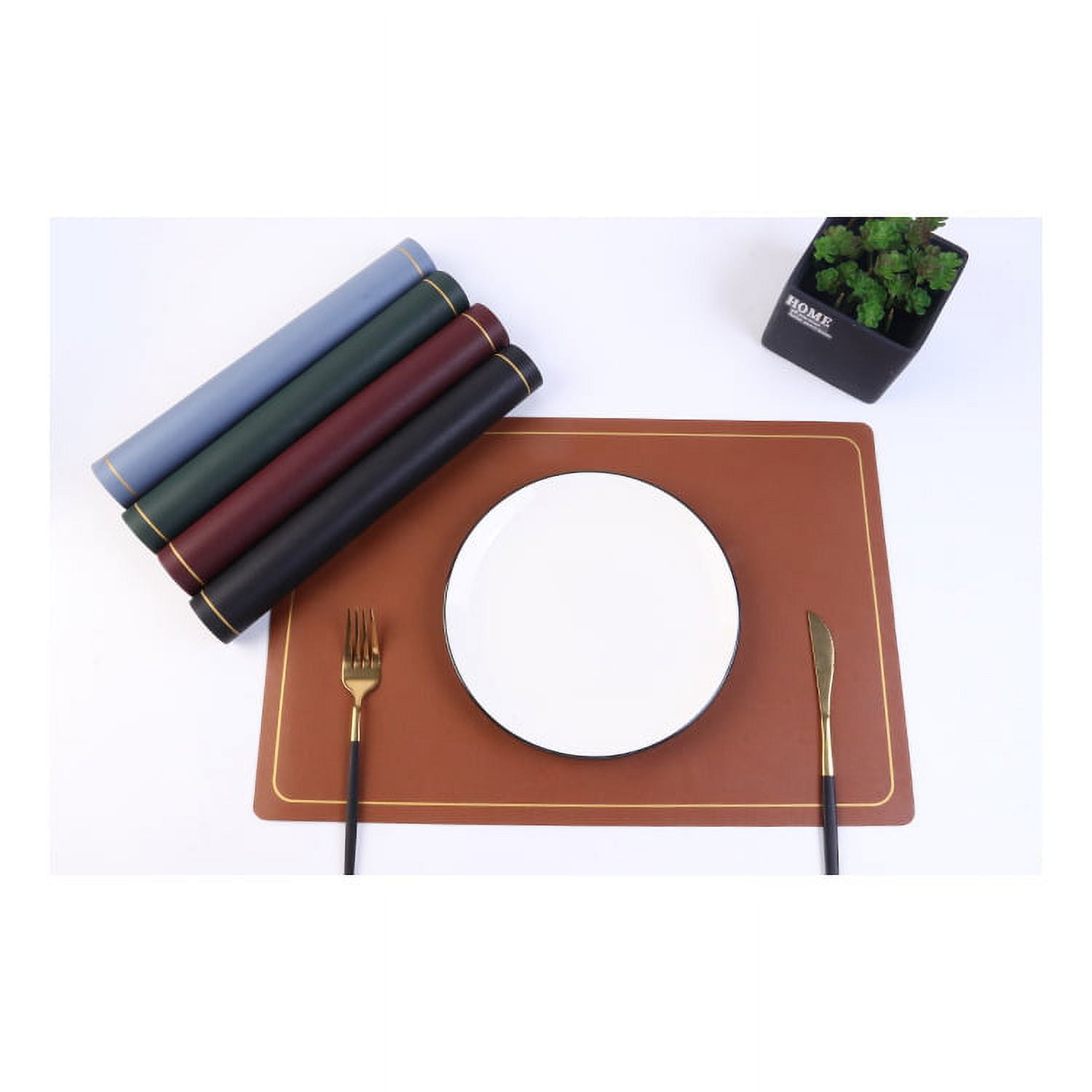Faux Leather Placemats, Homgreen Green Placemats Set of 6, Easy Clean Table  Mats Set of 6, Waterproof Non-Slip Placemats, Wipeable Rectangle Placemats  Washable Placemats,18*12 inch 