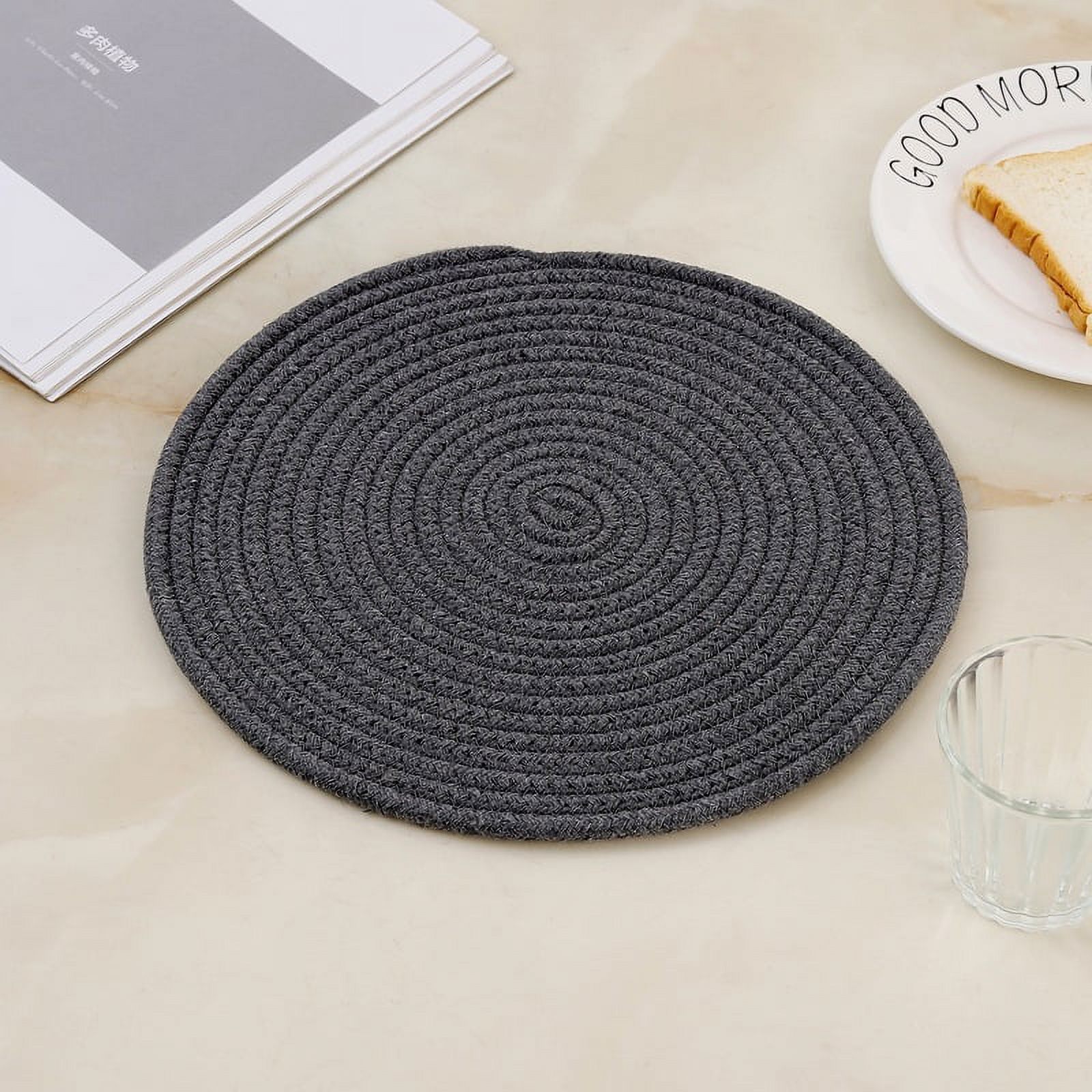 Homgreen Round Braided Placemats Set of 6 Two Tone Woven Floral Table