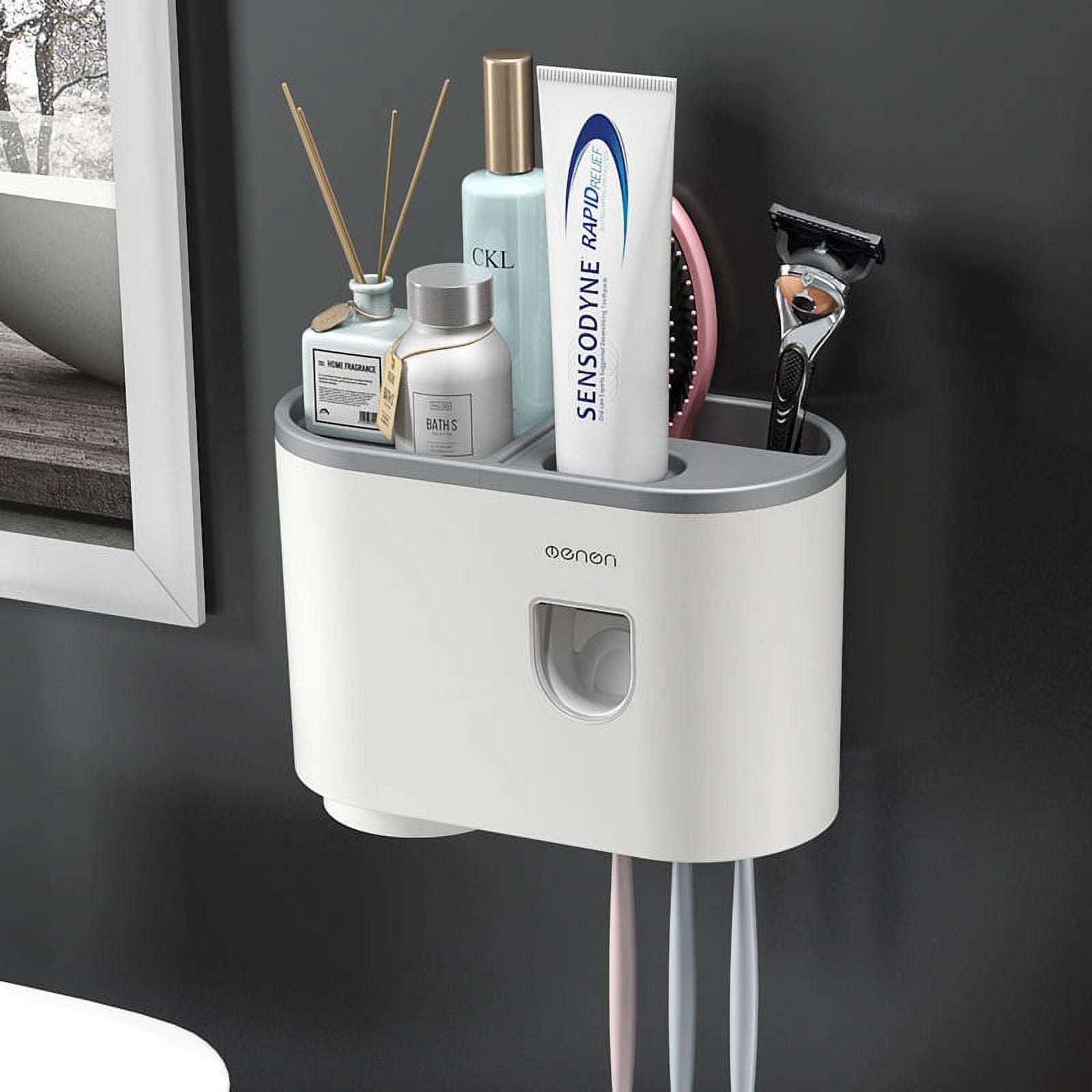 Homgreen Toothbrush Holder Wall Mounted, Automatic Toothpaste Dispenser