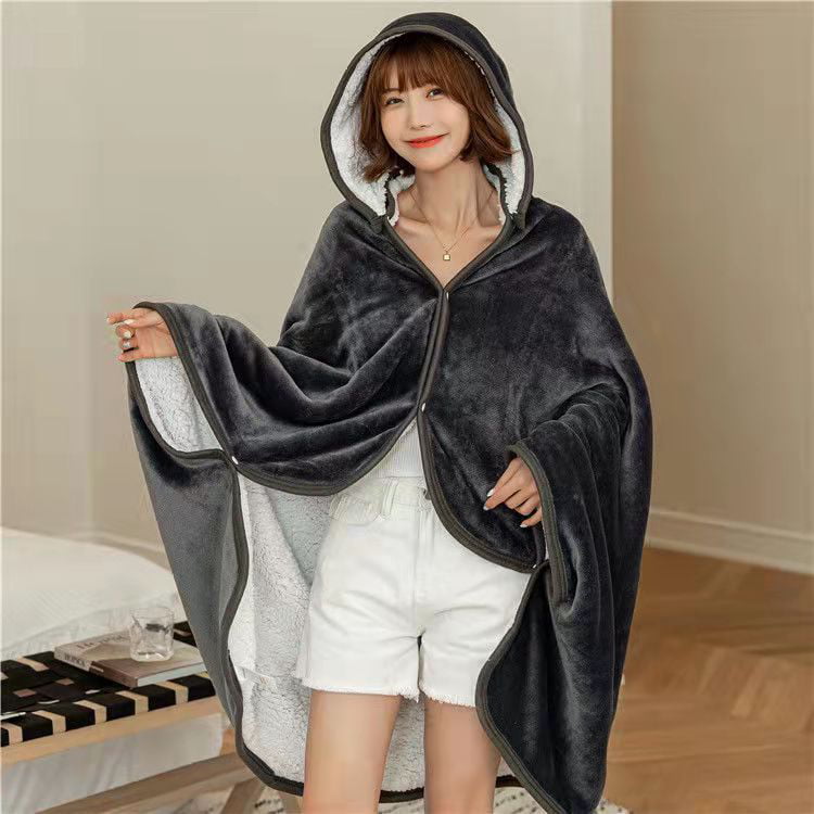Cozy Blanket Hoodie Furry Hoodie Throw Cloak Wrap Plush Portable