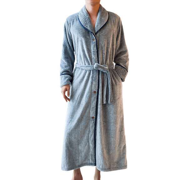 Homgro Men's Plush Bathrobe Soft Button Up Long Housecoat Fuzzy Fleece Fluffy Winter Full Length Loungewear Warm Shawl Collar Loose Long Sleeve Duster Robe with Pocket Dark Green Large