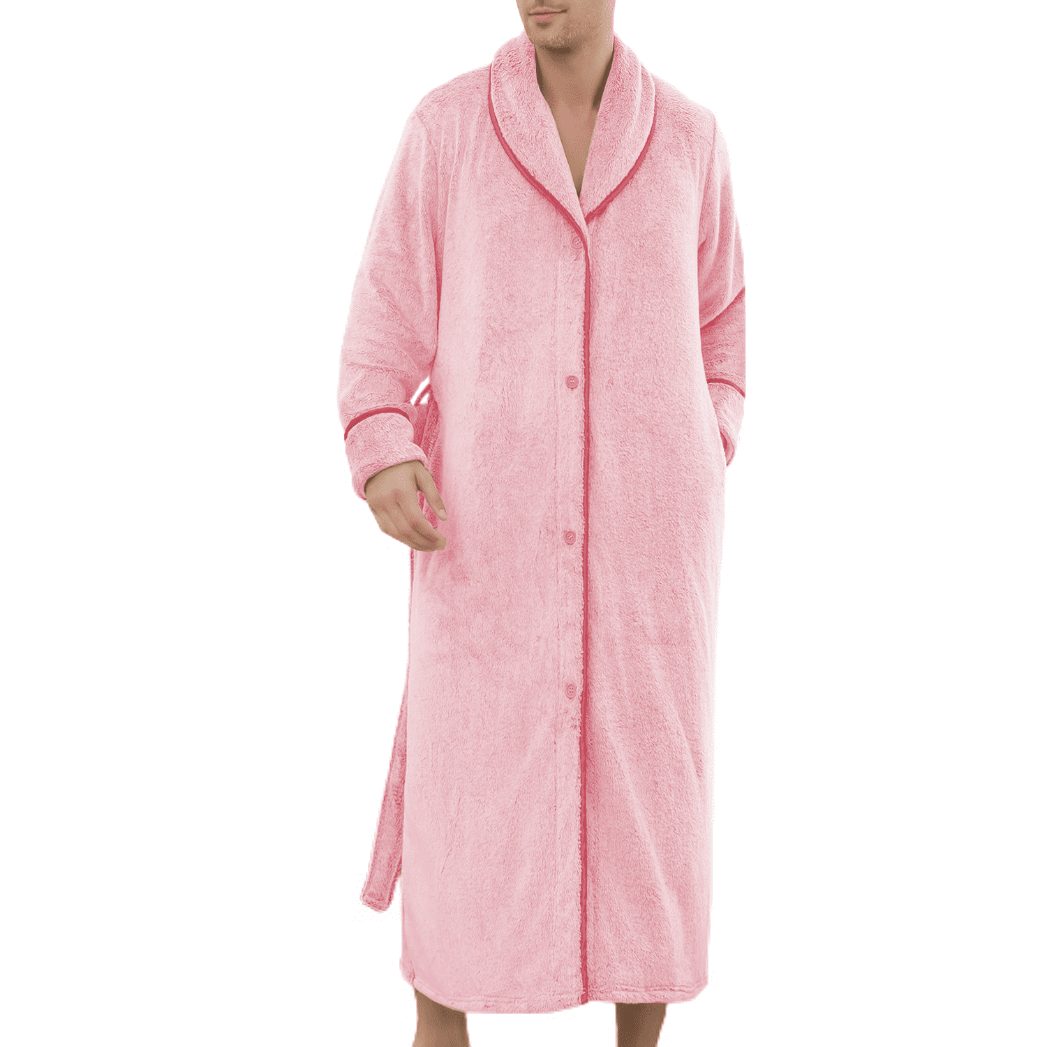 Homgro Men s Plush Bathrobe Soft Button Up Long Housecoat Fuzzy