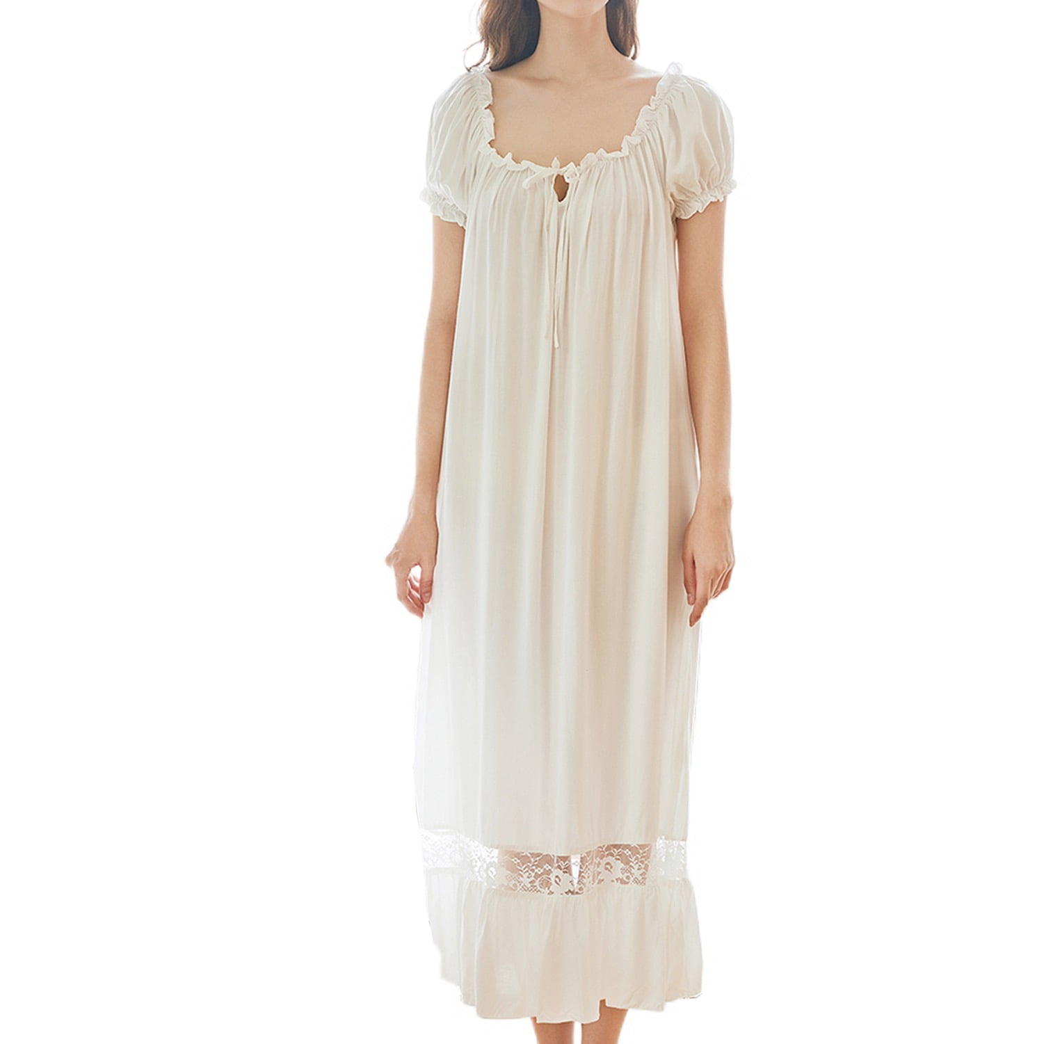 Homgro Women's Soft Nightgown Frilly Sleep Dress Summer Short Sleeve Comfy  Midi Sleepwear with Built in Shelf Bra Dark Grey Medium 
