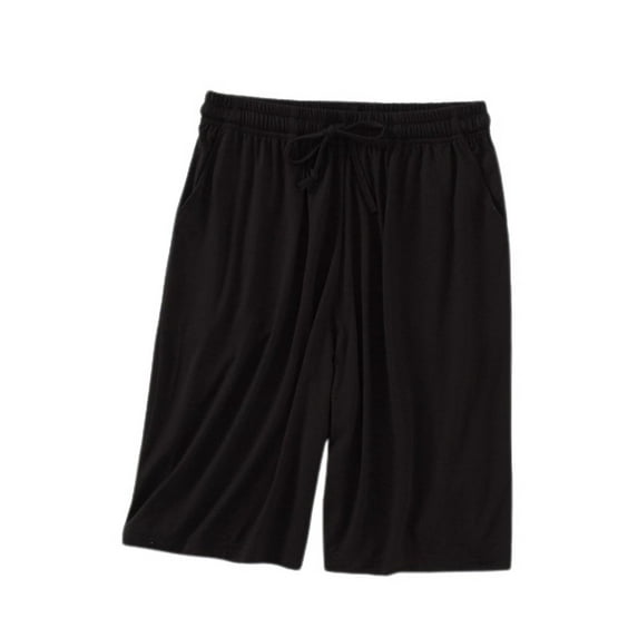 Defitshape Women's Casual Pajama Shorts Billowy Nightwear Autumn Cigarette Casual Drawstring Elastic Band Loungewear Black X-Large