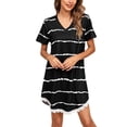 thumbnail image 1 of Defitshape Women's Cotton Blend Nightgown Short Sleeve Sleep Dress Soft Lace Lightweight Stripe V Neck Sleepwear Black X-Large, 1 of 1