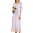 thumbnail image 1 of Defitshape Women's Cotton Victorian Nightgown Frilly Hem Soft Lace Cute Short Sleeve Pajama Dress Summer Long Calf Length Sleep Shirt Lightweight Vintage Comfy Sleepwear Light Purple Small, 1 of 4