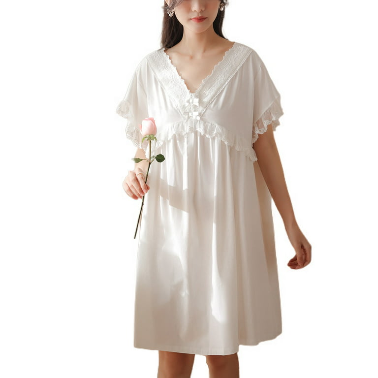  STJDM Nightgown,Women's Pajama Sets Lace Tops+Long Pants  Vintage Ladies Girl's Mesh Victorian Sleepwear Loungewear S White : Clothing,  Shoes & Jewelry