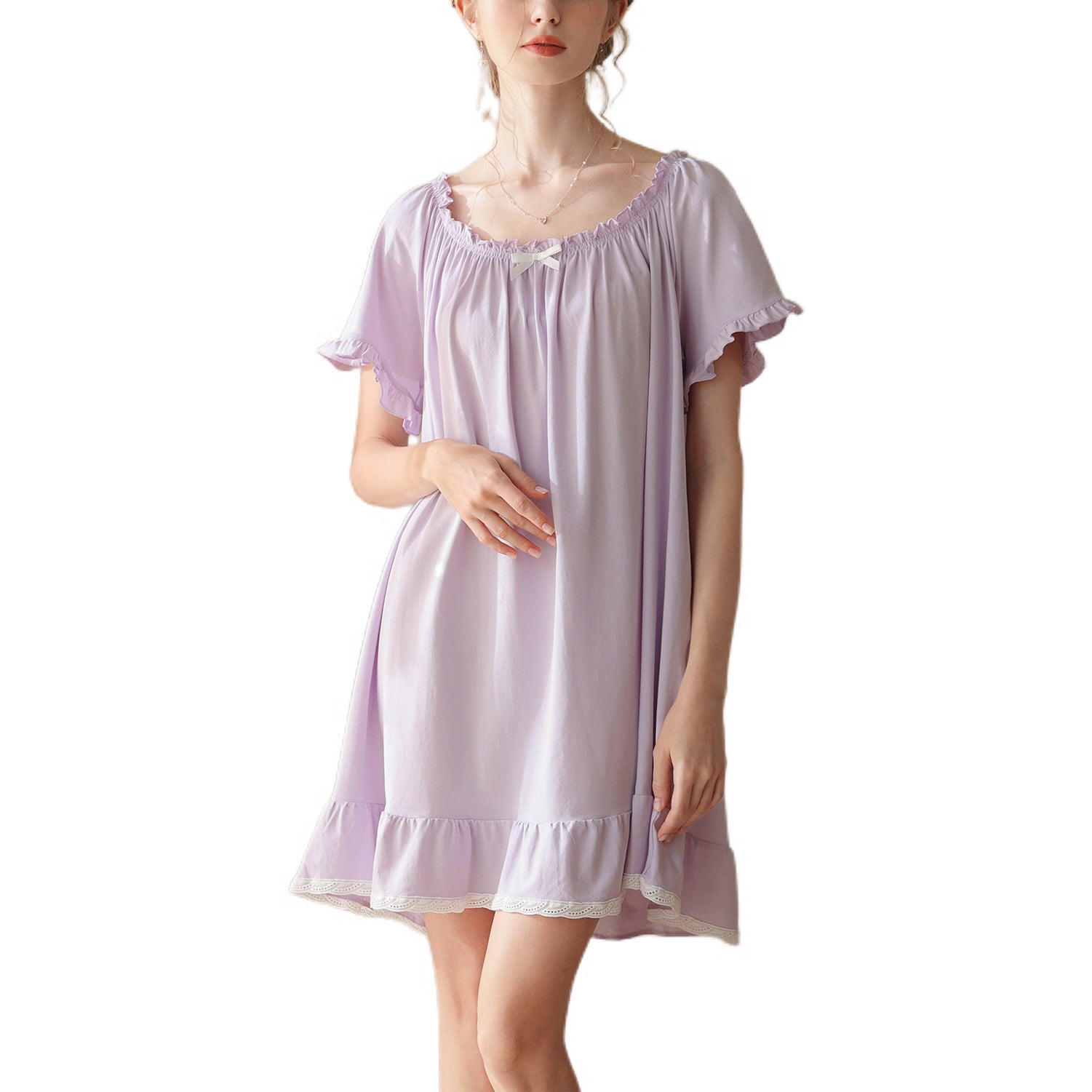 Homgro Women's Soft Nightgown Frilly Sleep Dress Summer Short