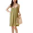 thumbnail image 1 of Defitshape Women's Cute Nightgown Ribbed Knit V Neck Summer Long Sleep Dress Sexy Lace Comfy Chemise Soft Cool Sleeveless Sleepwear Olive 12, 1 of 4