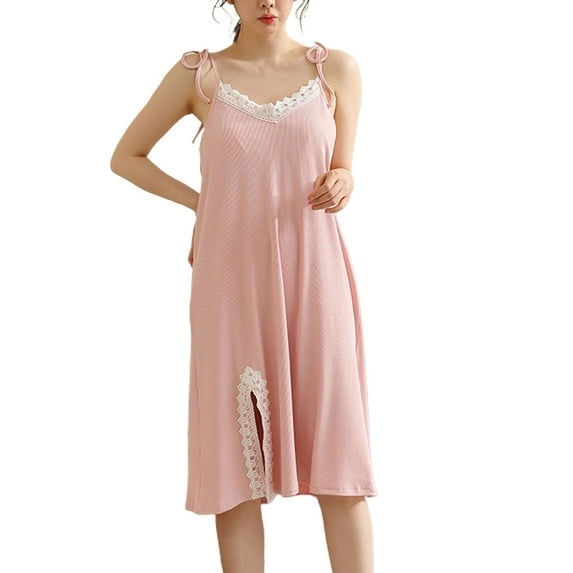 Defitshape Women's Cute Nightgown Sexy Soft Chemise Holiday Summer Nighties Lace Cool Comfy Sleepwear Sleeveless Sleep Dress Pink 0-2