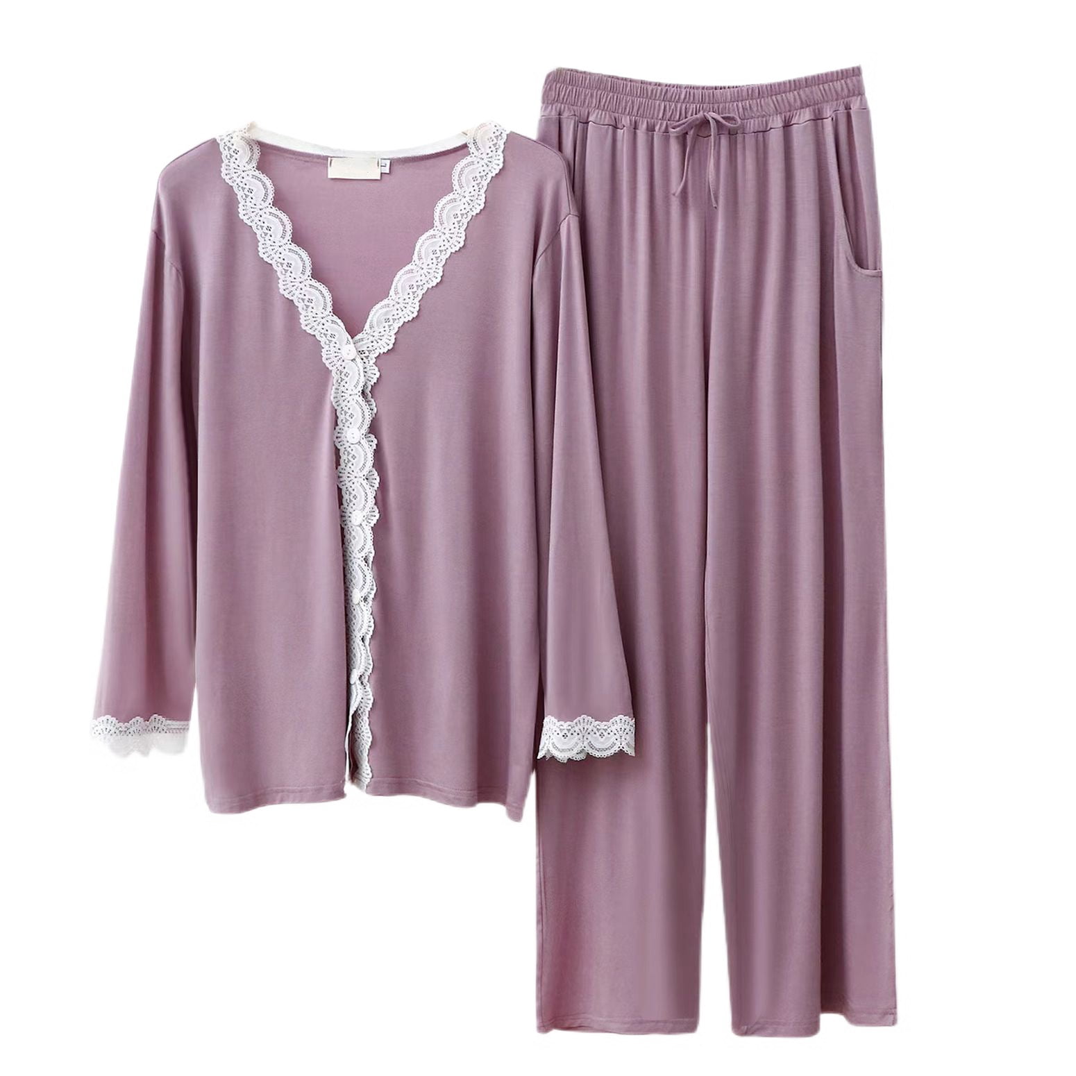 Homgro Women's Victorian Cotton Pajama Set - Long Sleeve, Lace Frill, Vintage Sleepwear & Lounge Wear