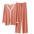 thumbnail image 1 of Defitshape Women's Cute Pajama Set Soft Lace Long Sleeve Button Down Shirt Capri Pants Set Lightweight 2 Piece V Neck Pjs Sleepwear Pockets Orange Small-Medium, 1 of 4