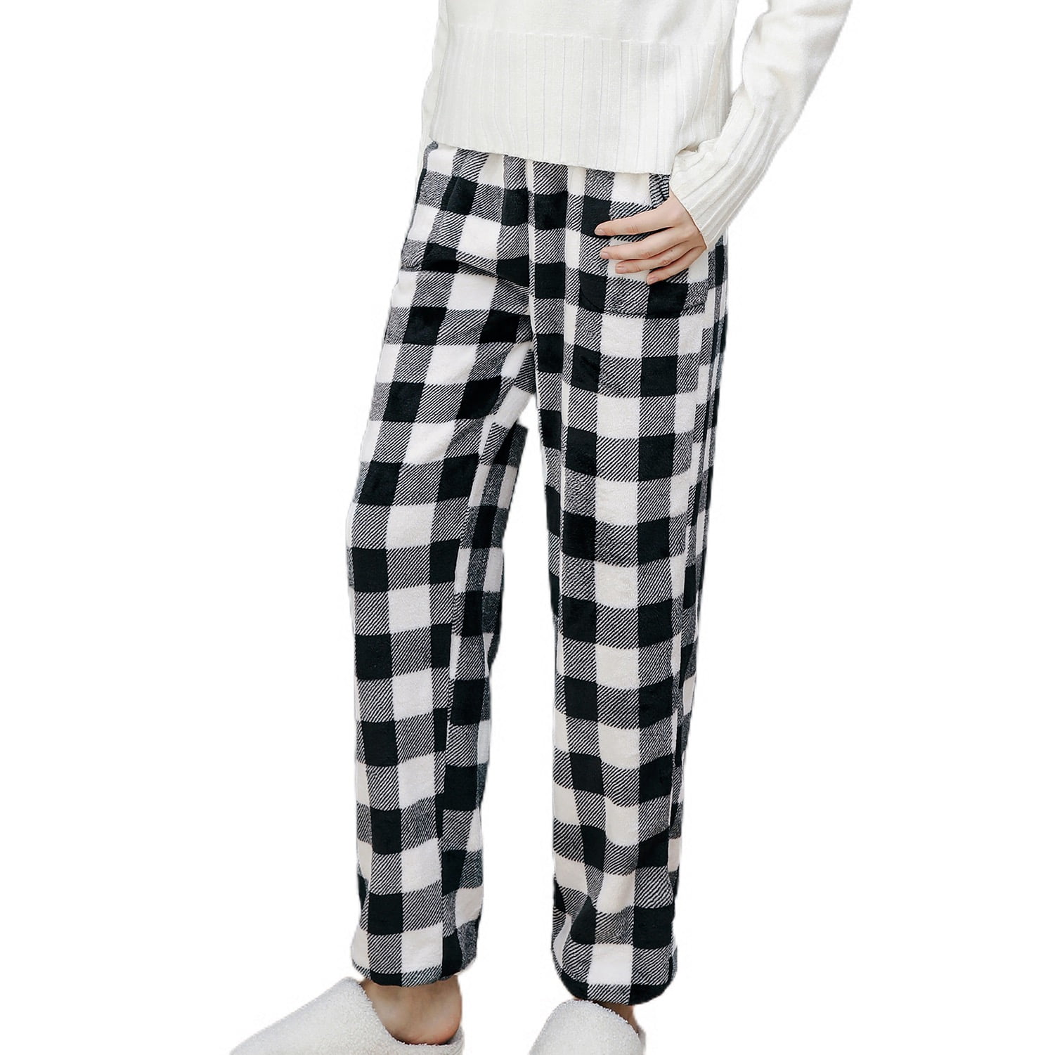 Fluffy plaid pajama pants sale