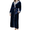 thumbnail image 1 of Defitshape Women's Full Length Plush Robe Ladies Soft Long Sleeve Shawl Collor Warm Kimono SPA Hotel Hot Tub Bath Lounge Shower Long Fuzzy Fleece Bathrobe with Pockets Navy Large, 1 of 4