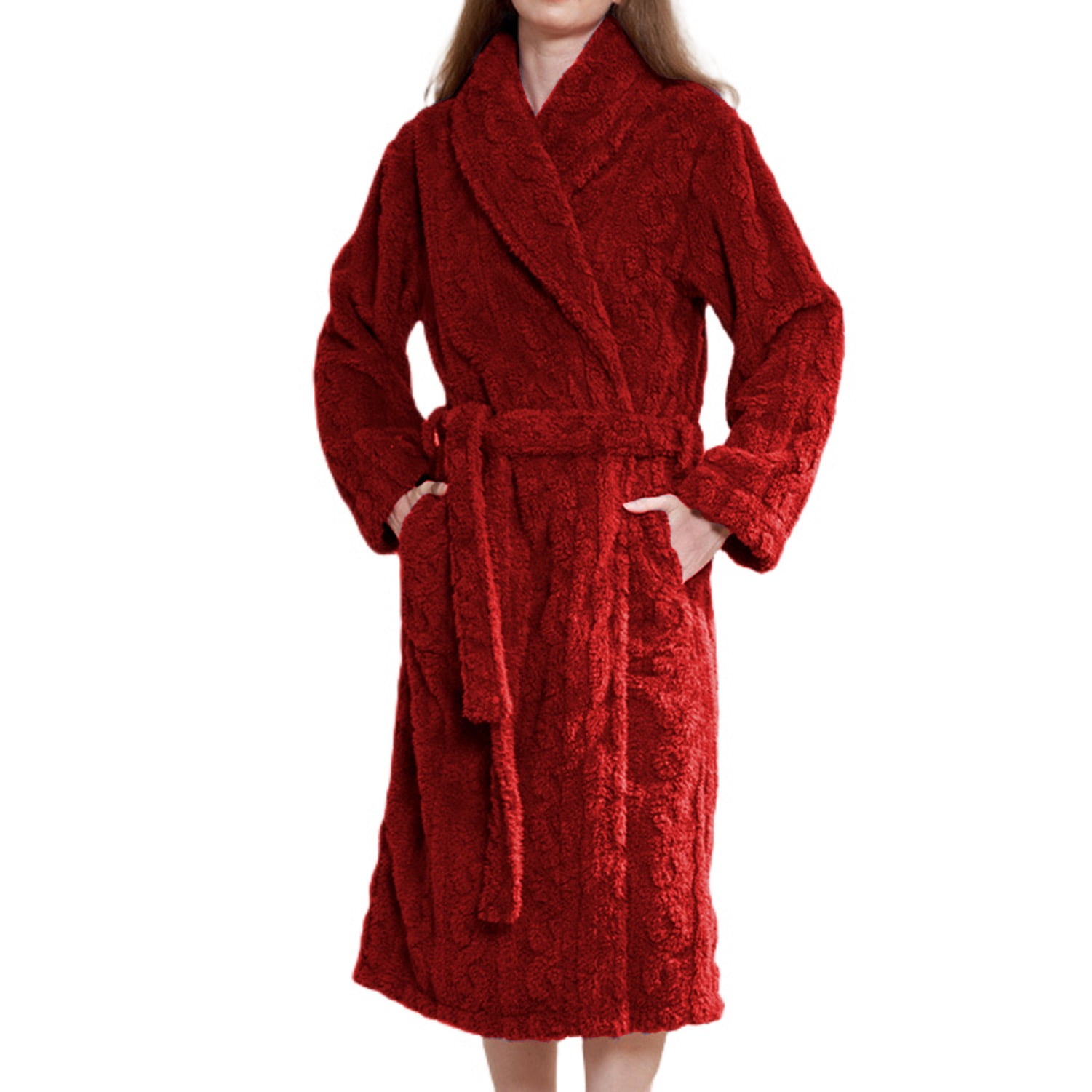 Homgro Women's Fuzzy Fleece Long Robe Cable Knit Shawl Collar SPA Bath