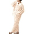 thumbnail image 1 of Defitshape Women's Fuzzy Fleece Pajama Set Ladies Cute 2 Piece Pjs Button Down Long Sleeve Shirt Pants Set Winter Ribbed Baggy Oversized Fluffy Peter Pan Collar Plush Lounge Set Beige Medium, 1 of 5