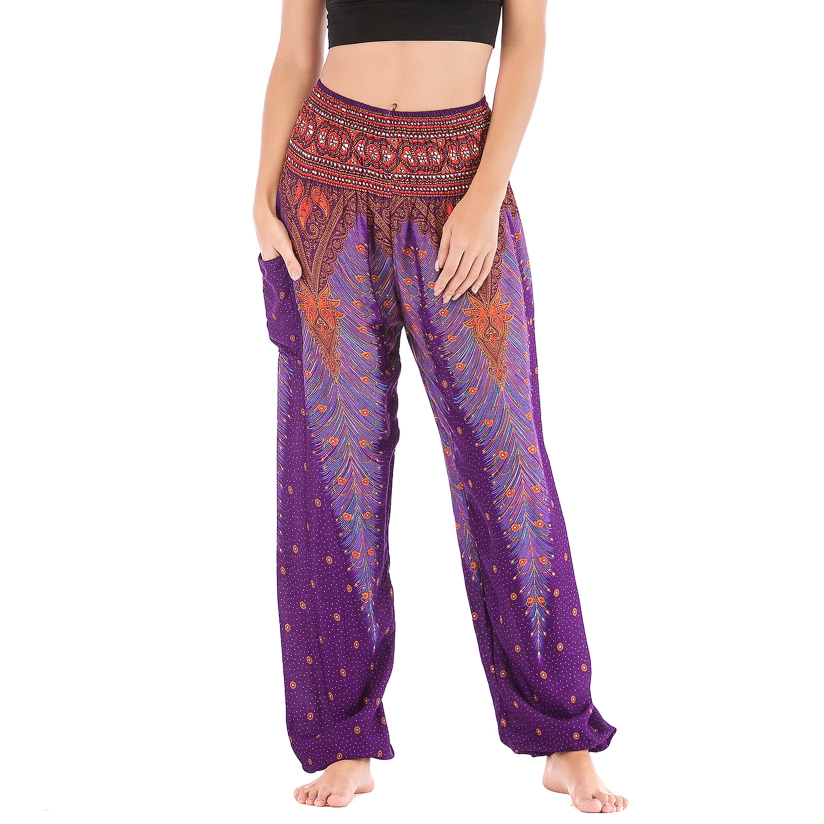 Defitshape Women's Harem Boho Pants Yoga Hippie Jogger Genie Pants with