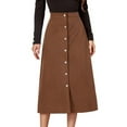 thumbnail image 1 of Homgro Women's High Waist Skirt Winter Fall Casual Corduroy Button Up A Line Knee Length Midi Skirts Coffee Camel Tan 4-6, 1 of 5