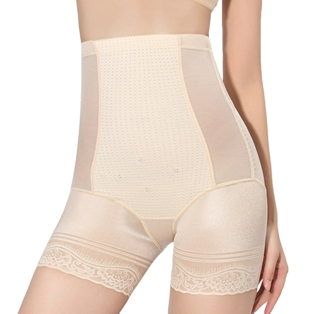 Defitshape Women's High Waist Trimmer Shaper Shorts Summer Soft Lace Postpartum Firm Tummy Control Shapewear Underwear Belly Slimming Butt Lifter with Built in Panties Nude Large