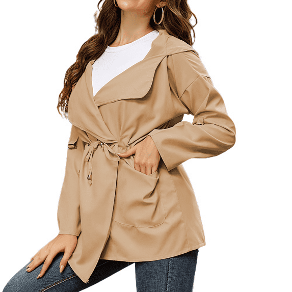 Defitshape Women's Hooded Anorak Jacket Fall Fashion Lightweight Casual Draped Open Front Long Sleeve Outerwear Pockets Khaki 6