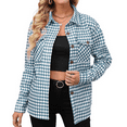 thumbnail image 1 of Defitshape Women's Houndstooth Plaid Long Sleeve Shirts Button Donw Shirt V Neck Loose Fit Blue 6, 1 of 5
