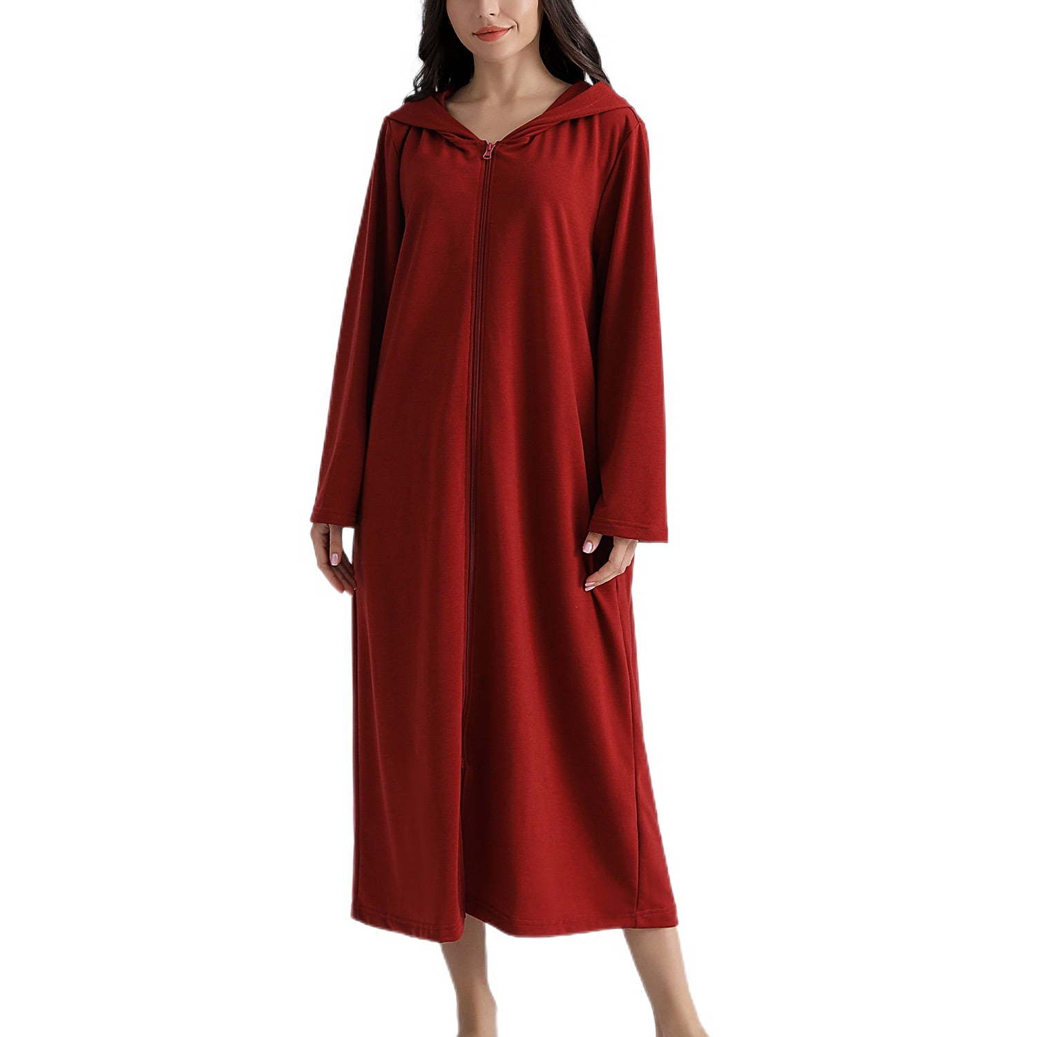 Homgro Women's Long Hooded Robe Zipper Front Soft Lightweight Long
