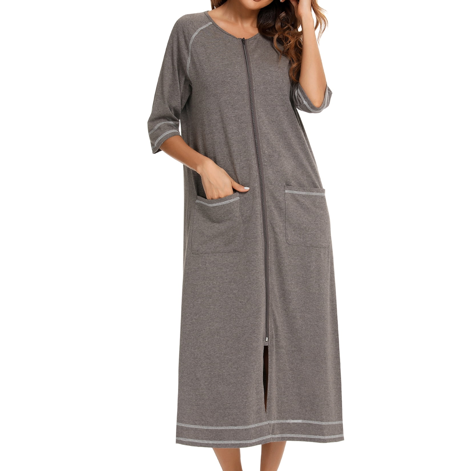 Homgro Women's Long House Coat Full Zipper Robes Maternity Nursing