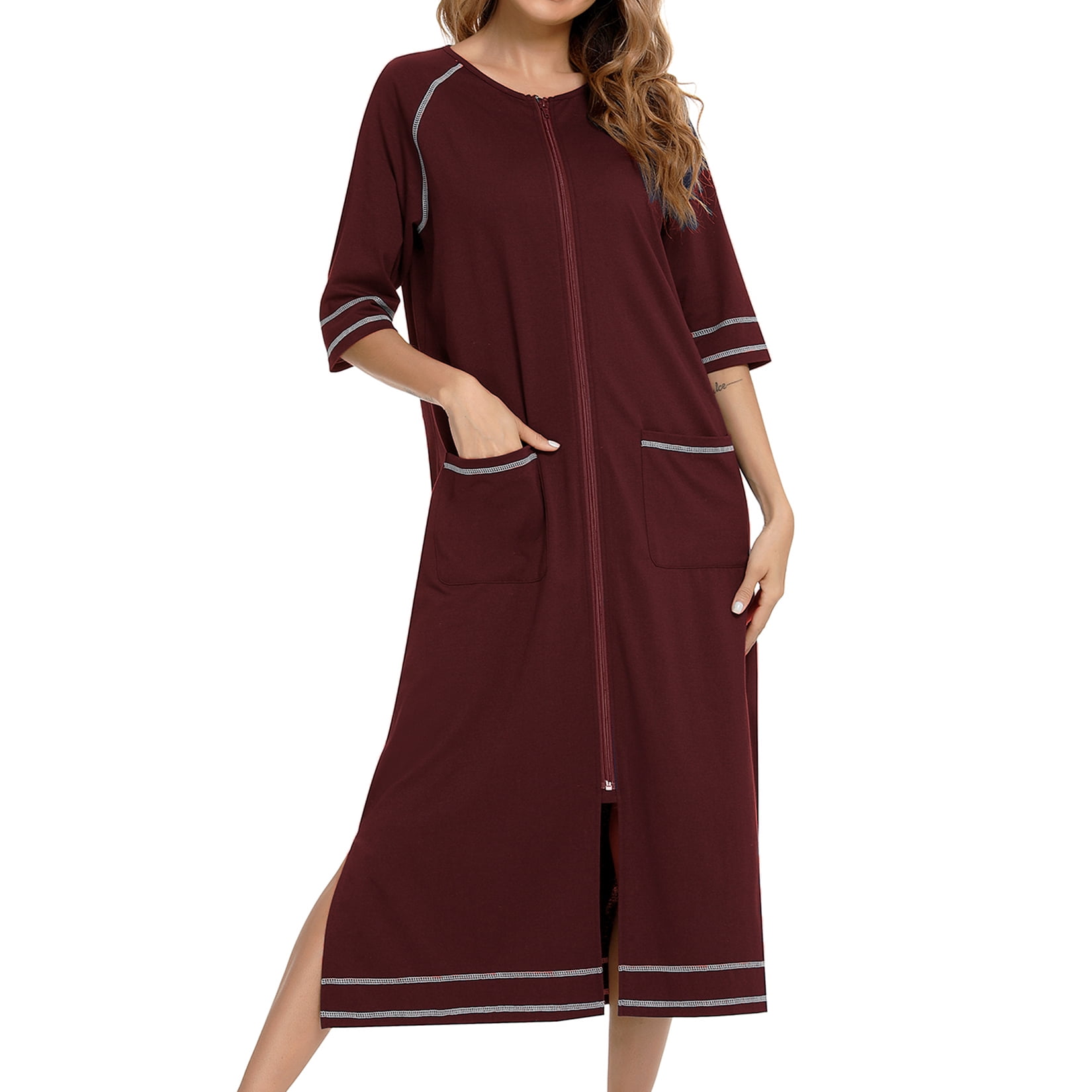 Homgro Women's Long House Coat Full Zipper Robes Maternity Nursing