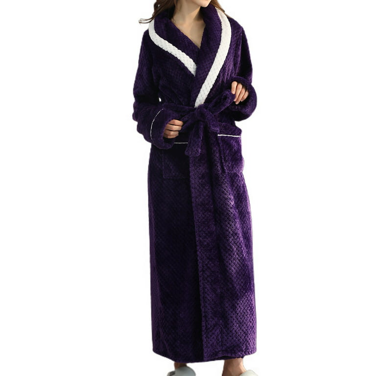 Homgro Women's Long Plush Robe Ladies Soft Quilted Fuzzy Fleece Bathrobe  Winter Warm Belted Full Length Long Sleeve SPA Hotel Hot Tub Bath Fluffy  Maxi