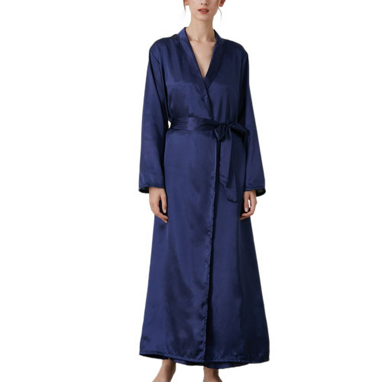 Homgro Women's Long Sleeve Pajamas Bath Robe Long Summer Lightweight Soft  Cool Comfy Winter Sleeping Bathrobe Navy Medium