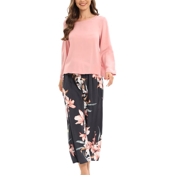 Defitshape Women's Long Sleeve Pajamas Cute Pjs 2 Piece Holiday Comfy Lightweight Printed Fall Pj Set Style4 12