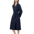 thumbnail image 1 of Homgro Women's Long Terry Cloth Robe Lightweight Long Sleeve Midi Kimono Maternity Robes Bath SPA Hot Tub Hotel Soft Fall Spring Pocket Knee Length Bathrobe Navy Large, 1 of 1