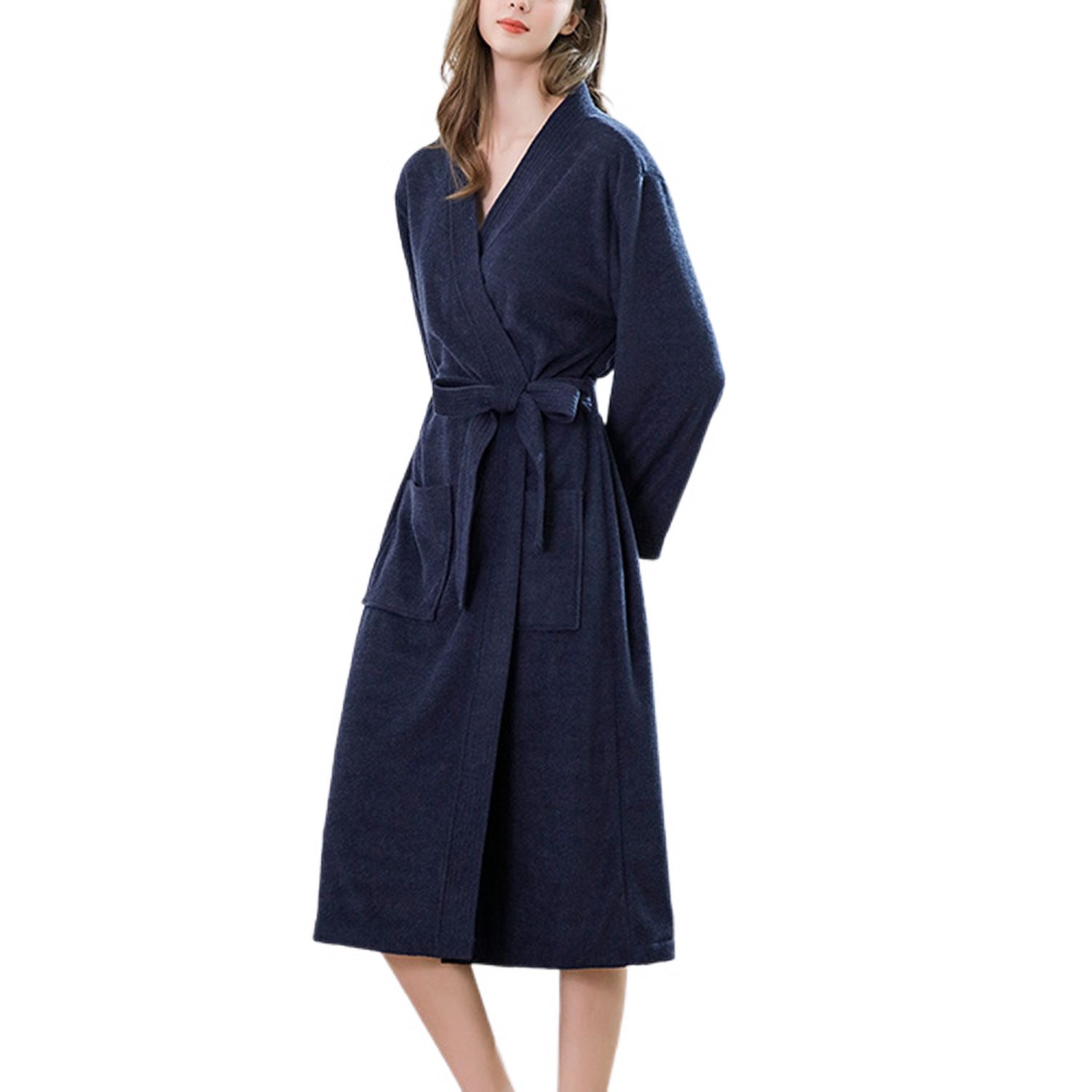 Homgro Women's Long Terry Cloth Robe Lightweight Long Sleeve Midi