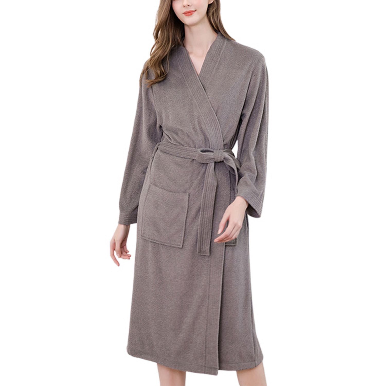 Homgro Women's Long Terry Cloth Robe Lightweight Long Sleeve Midi Kimono Maternity Robes Bath
