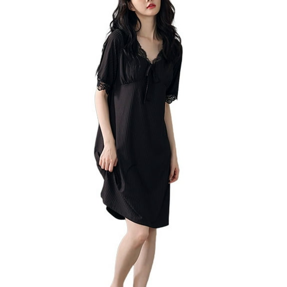 Homgro Women's Maternity Pajamas Short Sleeve Pjs Nursing Plus Size Comfy Vintage Lace Thin Loungewear Black XX-Large