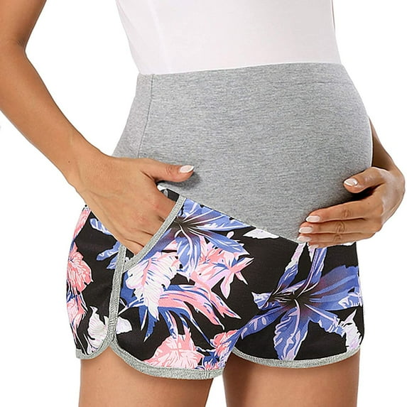 Defitshape Women's Maternity Shorts Pjs Comfy High Waisted Summer Pregnancy Short Mid Thigh Sleeping Sleepwear Flower XX-Large
