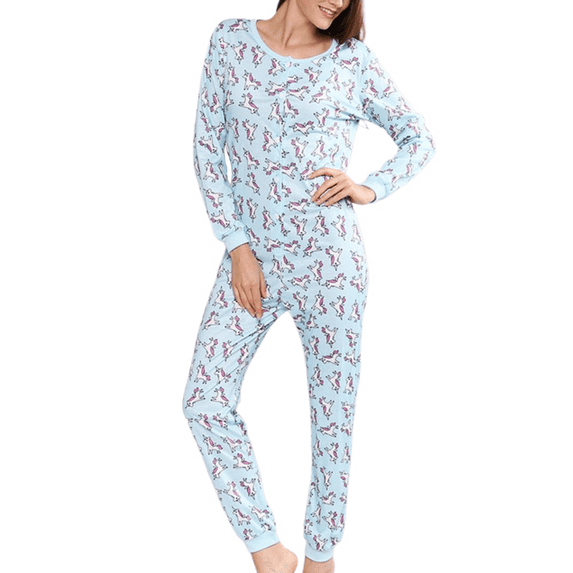 Defitshape Women's Onesies Pajamas Long Sleeve Animal Printed Button Down Adult One Piece Sleepwear Patterned10 X-Large