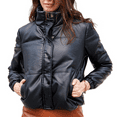 thumbnail image 1 of Defitshape Women's PU Leather Jacket Faux Suede Cropped Puffer Bomber Quilted Jacket Thermal Zip Up Outerwear Soft Bubble Winter Coats Black Small, 1 of 5