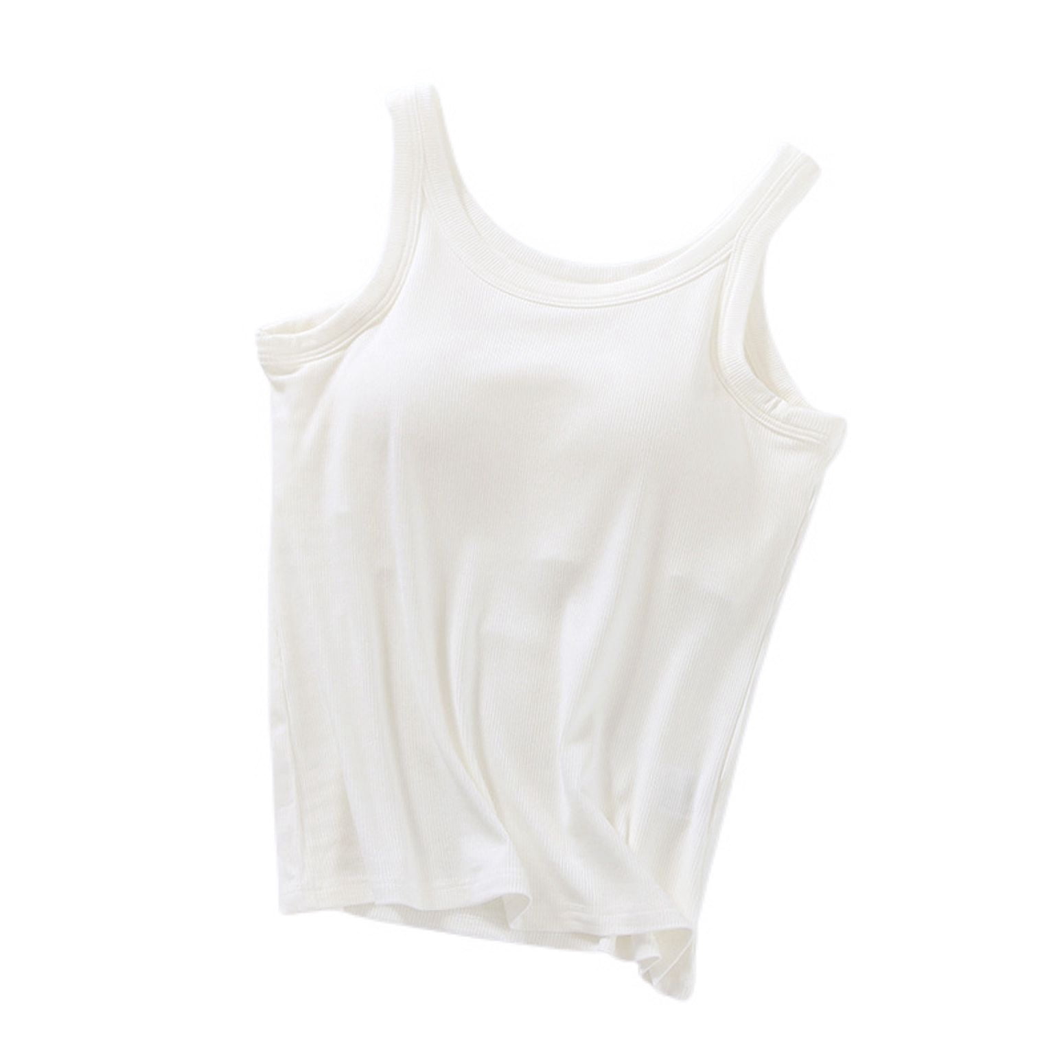 Homgro Women's Padded Tank Tops Workout Top Soft Ribbed Basic Slimming  Sleeveless Summer Travel Vest White Medium