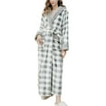 thumbnail image 1 of Defitshape Women's Plaid Fleece Robe Cozy Long Sleeve Fuzzy Soft Long Winter Warm Kimono Robe Bath SPA Maternity House Coat Sherpa Lined Dressing Gown Plush Hooded Bathrobe Grey Small-Medium, 1 of 5